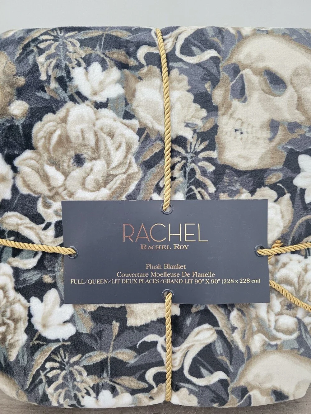 Rachel Roy Plush Blanket Full/Queen Skull Floral New Viral